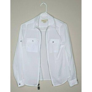 Michael Kors Womens White Solid  Full Zip Long Sleeve Shirt Sz S RN 111818